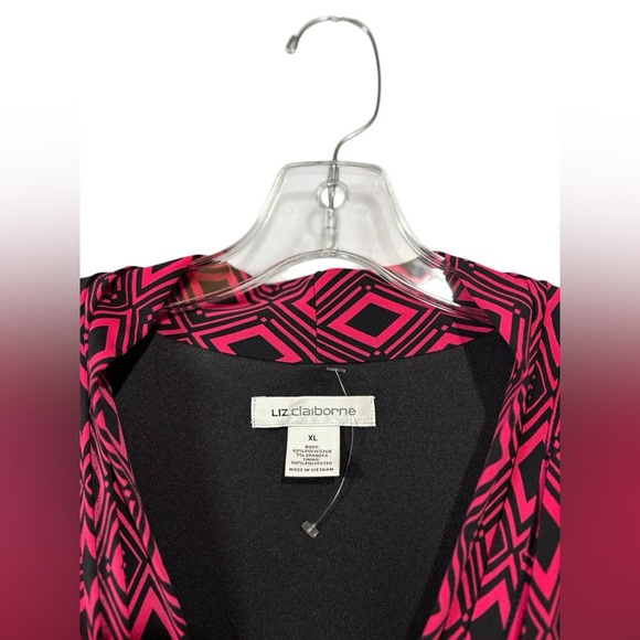 NWOT, Liz Claiborne, Pink and Black Stretchy Geometric Pattern Dress, XL - Picture 4 of 9
